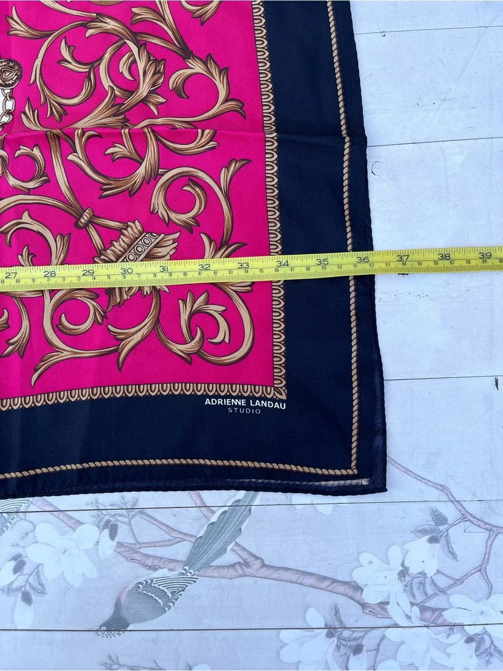 Adrienne Landau Cream and Burgundy Ornate Silk Scarf